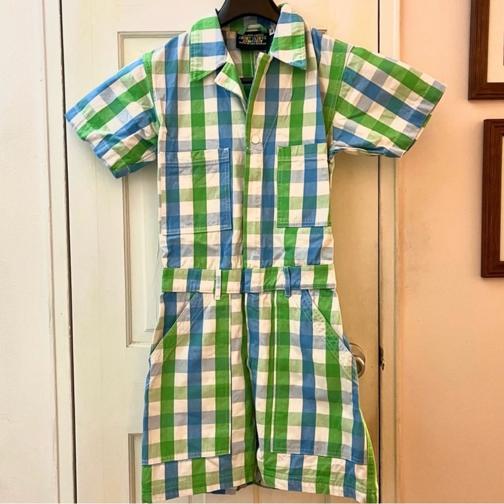 Big Bud Press Shorts Jumpsuit! Small. Blue green & white